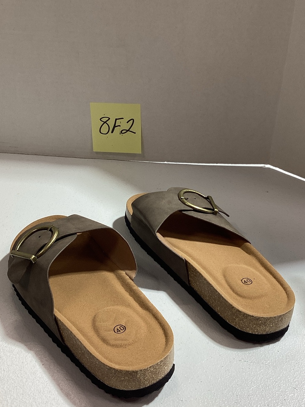 Women’s Taupe Slide Sandals with Buckle